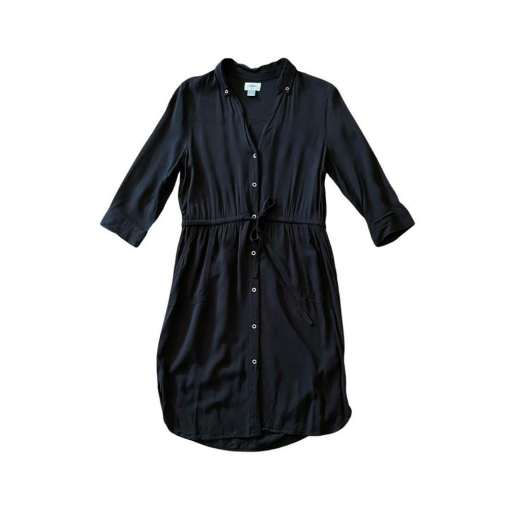 Old Navy Black Button-Front Midi Shirt Dress
